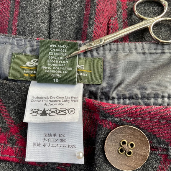 Eddie Bauer Plaid Skirt Red Gray Wool (10) - Picture 4 of 5